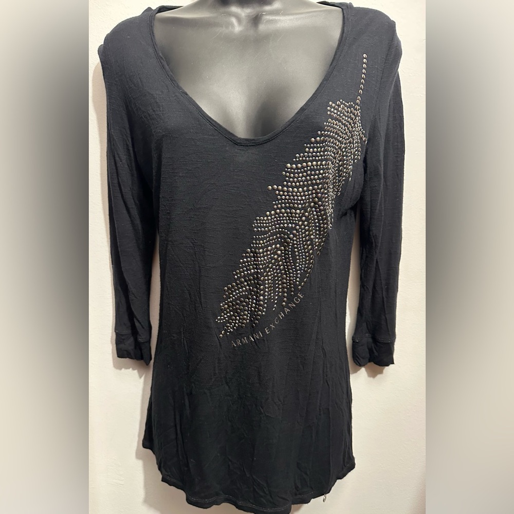 Armani Exchange Black Embellished Long Sleeve Top